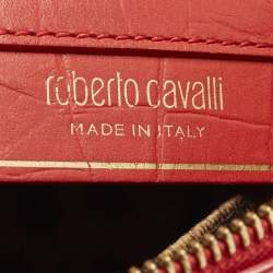 Pre Owned حقيبة يد روبيرتو كافالي جلد بارز بتصميم تمساح أحمر