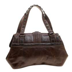 Pre Owned Roberto Cavalli Dark Brown Leather Studded Shoulder Bag