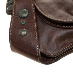 Pre Owned Roberto Cavalli Dark Brown Leather Studded Shoulder Bag