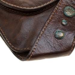 Pre Owned Roberto Cavalli Dark Brown Leather Studded Shoulder Bag