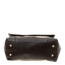 Roberto Cavalli Brown/Multicolor Leather and Printed Fabric Top Handle Bag