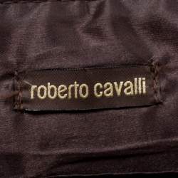 Roberto Cavalli Brown/Multicolor Leather and Printed Fabric Top Handle Bag
