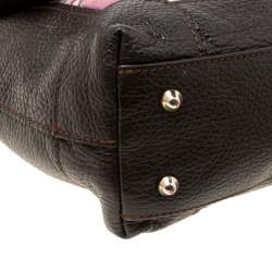 Roberto Cavalli Brown/Multicolor Leather and Printed Fabric Top Handle Bag