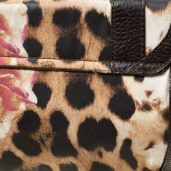 Roberto Cavalli Brown/Multicolor Leather and Printed Fabric Top Handle Bag