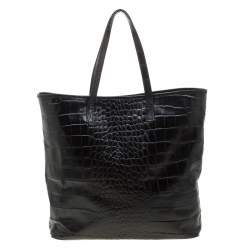 Pre Owned Roberto Cavalli Black Croc Embossed Leather Tote