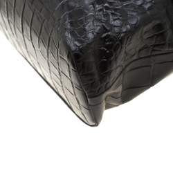 Pre Owned Roberto Cavalli Black Croc Embossed Leather Tote