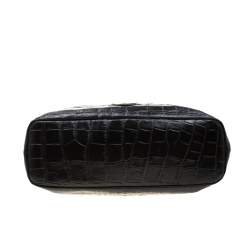 Pre Owned Roberto Cavalli Black Croc Embossed Leather Tote