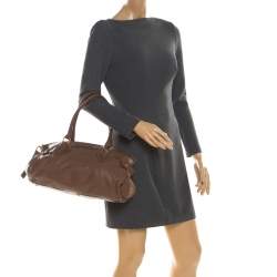 مملوكة مسبقًا Roberto Cavalli Brown Logo Embossed Leather Satchel 