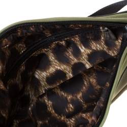 Pre Owned Roberto Cavalli Olive Green/Black Canvas and Leather Sling Bag
