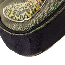 Pre Owned Roberto Cavalli Olive Green/Black Canvas and Leather Sling Bag