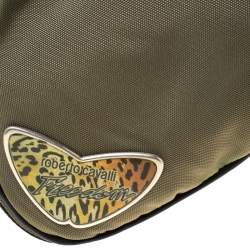 Pre Owned Roberto Cavalli Olive Green/Black Canvas and Leather Sling Bag