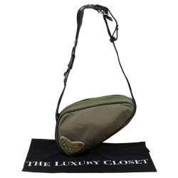 Pre Owned Roberto Cavalli Olive Green/Black Canvas and Leather Sling Bag