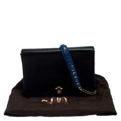 مملوكة مسبقًا Roberto Cavalli Black/Blue Leather Hera Ayers Shoulder Bag