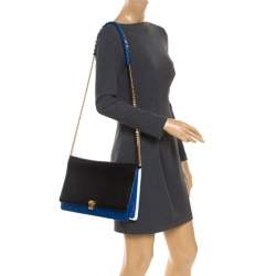 مملوكة مسبقًا Roberto Cavalli Black/Blue Leather Hera Ayers Shoulder Bag