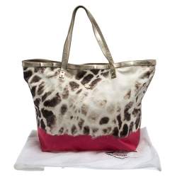 Pre Owned Just Cavalli Beige/Pink Printed Fabric Shopper Tote