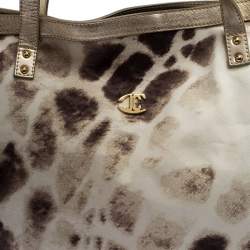 Pre Owned Just Cavalli Beige/Pink Printed Fabric Shopper Tote