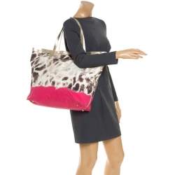 Pre Owned Just Cavalli Beige/Pink Printed Fabric Shopper Tote