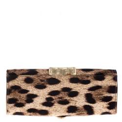 Pre Owned Roberto Cavalli Brown Leopard Print Satin and Leather Clutch