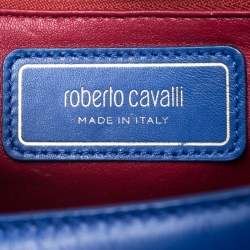 مملوكة مسبقًا حقيبة كتف روبرتو كافالي ميلانو بقلاب جلد زرقاء