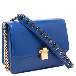 مملوكة مس بقًا حقيبة كتف روبرتو كافالي ميلانو بقلاب جلد زرقاء