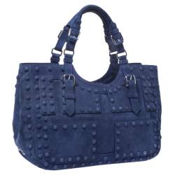 Roberto Cavalli Blue Suede Red Lining Tote