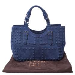 Roberto Cavalli Blue Suede Red Lining Tote