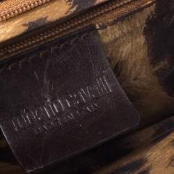 Roberto Cavalli Black Crocodile Embossed Leather Logo Chain Clutch