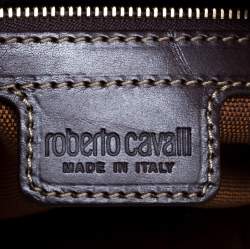 Pre Owned Roberto Cavalli Black/Brown Leopard Print Coated Canvas and Leather Hobo