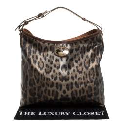 Pre Owned Roberto Cavalli Black/Brown Leopard Print Coated Canvas and Leather Hobo