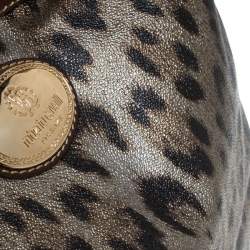 Pre Owned Roberto Cavalli Black/Brown Leopard Print Coated Canvas and Leather Hobo