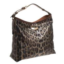 Pre Owned Roberto Cavalli Black/Brown Leopard Print Coated Canvas and Leather Hobo