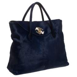 Pre Owned حقيبة روبرتو كافالى شعر مهر كحلية