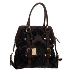 Pre Owned Roberto Cavalli Brown/Black Velvet and Suede Buckle Satchel