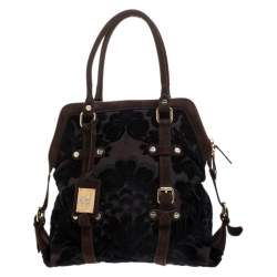 Pre Owned Roberto Cavalli Brown/Black Velvet and Suede Buckle Satchel