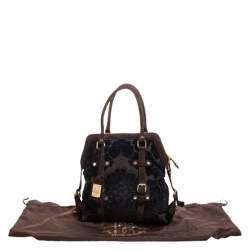 Pre Owned Roberto Cavalli Brown/Black Velvet and Suede Buckle Satchel