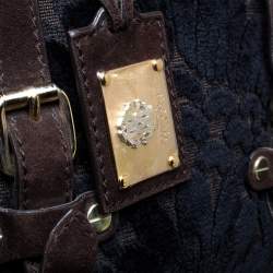 Pre Owned Roberto Cavalli Brown/Black Velvet and Suede Buckle Satchel