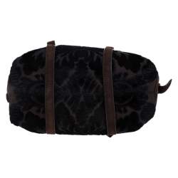 Pre Owned Roberto Cavalli Brown/Black Velvet and Suede Buckle Satchel
