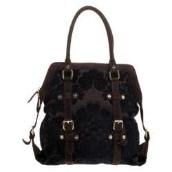 Pre Owned Roberto Cavalli Brown/Black Velvet and Suede Buckle Satchel