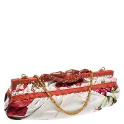 Pre Owned حقيبة كلاتش روبرتو كافالي سلسلة إطار جلد زخرفة جلد ثعبان وساتان زهور متعددة الألوان