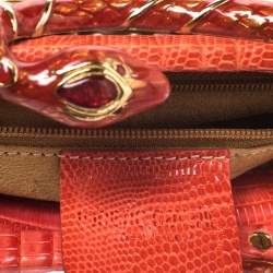 Pre Owned حقيبة كلاتش روبرتو كافالي سلسلة إطار جلد زخرفة جلد ثعبان وساتان زهور متعددة الألوان