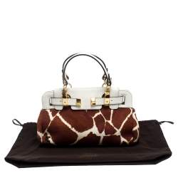 Pre Owned Roberto Cavalli Brown/White Printed Canvas and Leather Satchel