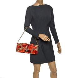 Pre Owned حقيبة كلاتش روبرتو كافالي سلسلة طيات ساتان طباعة متعددة الألوان 