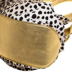 Roberto Cavalli Beige/Gold Leopard Print Canvas and Leather Satchel
