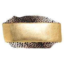 Roberto Cavalli Beige/Gold Leopard Print Canvas and Leather Satchel