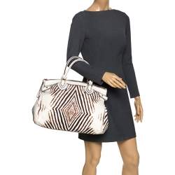 Roberto Cavalli Cream/Brown Zebra Print Canvas and Leather Satchel