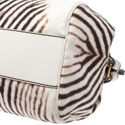 Roberto Cavalli Cream/Brown Zebra Print Canvas and Leather Satchel