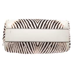 Roberto Cavalli Cream/Brown Zebra Print Canvas and Leather Satchel