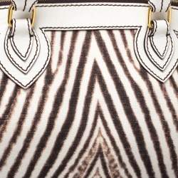 Roberto Cavalli Cream/Brown Zebra Print Canvas and Leather Satchel