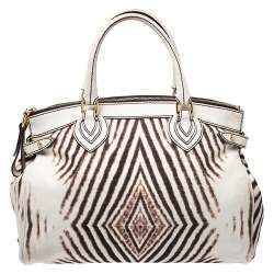 Roberto Cavalli Cream/Brown Zebra Print Canvas and Leather Satchel