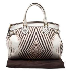 Roberto Cavalli Cream/Brown Zebra Print Canvas and Leather Satchel
